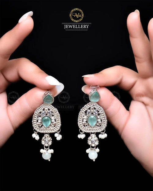 Egyptian Earrings NJ-1759-Silver Nayab Jewellery